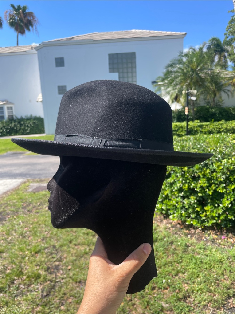 Black Wide-Brim Rabbit Fur Felt Fedora Mens Unisex Hat
